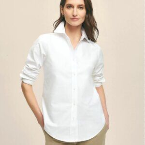 Brooks Brothers Crisp White Collared Shirt with Embroidered Anchors SZ 10